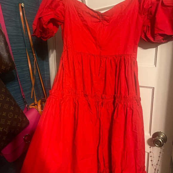 Anthro ATSU Dress Women 10P Red Off-The-Shoulder Preppy Poplin Sundress - Picture 15 of 16